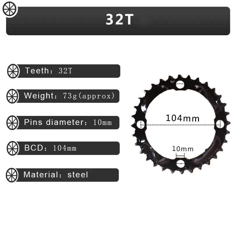 104/64 bcd自転車ギア24/26/32/38/42t mtbチェーンリングダブル