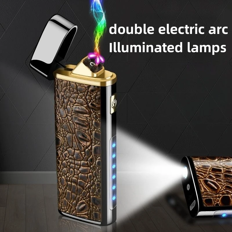 Dual Arc Metal Pulse Electric Lighter LED Lighting Outdoor Windproof Plasma USB Rechargeable Lighter Men\'s High-end Luxury Gift