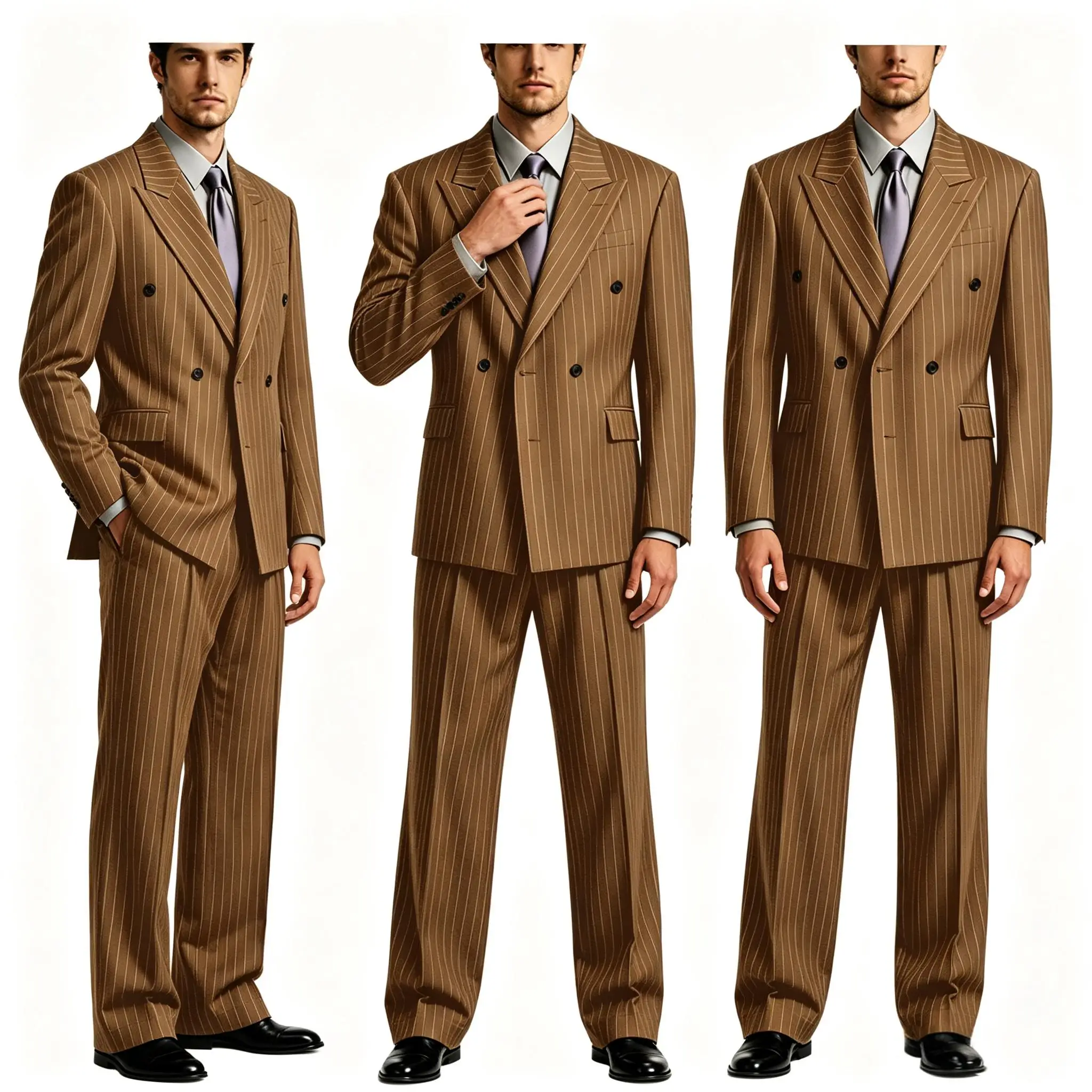 Traje de hombre de doble botonadura con rayas, 2 piezas, solapa con muescas, blazer formal y pantalón, estilo vintage para negocios, bodas, fiestas, graduaciones y cenas.