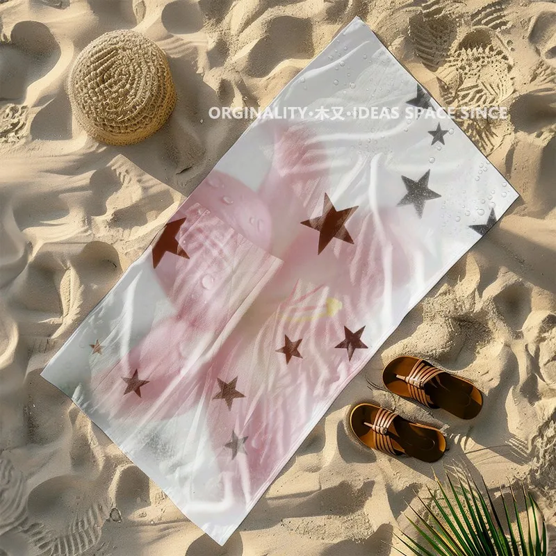 Star & Pink Lily Beach Towel Patterned Sunscreen And Windproof Suitable For Swimming Pool Camping Travel