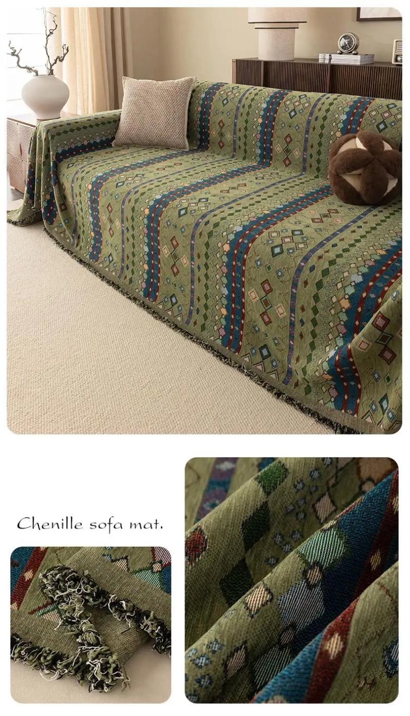 Boho Chenille Jacquard Sofabezug Ganzjahres-Universal Komfortabler Rutschfester All-Inclusive Sofabezug Multifunktionale Decken – Detail 9