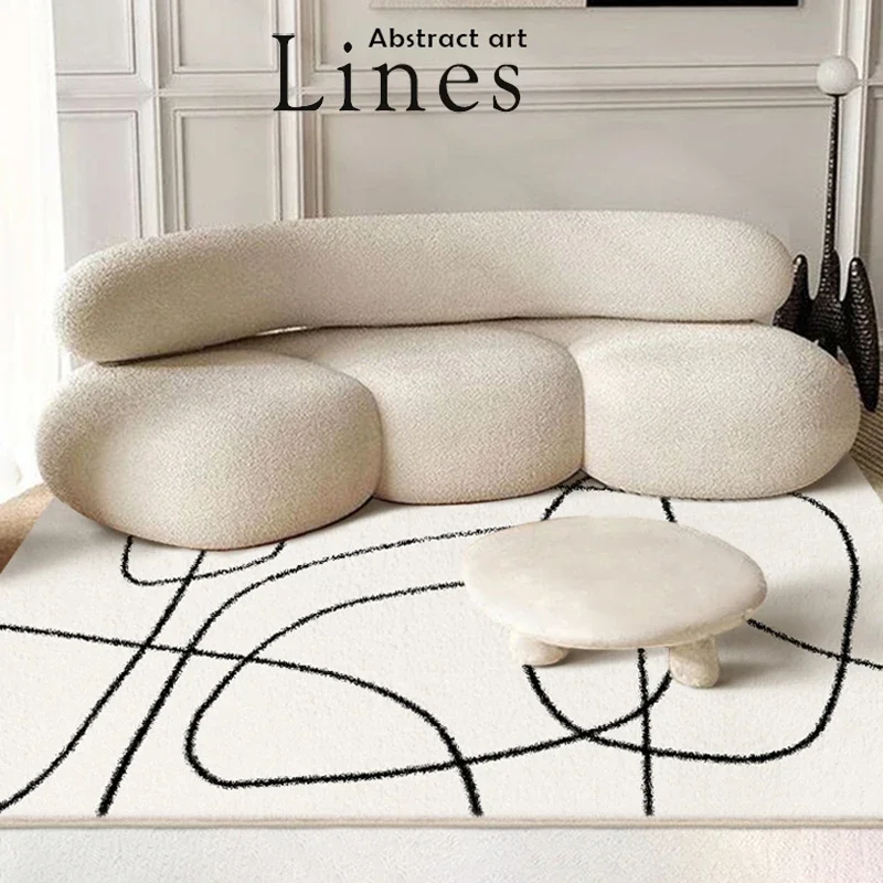 

Modern Minimalist Living Room Rug Black Line Art Design Solid Color Bedroom Rug Fluffy and Soft Home Decor ковер Tapis سجادة IG