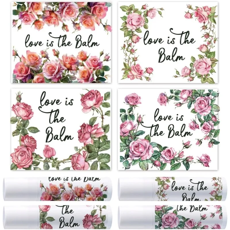 25Sheet 100Pcs 4 Styles Pink Rose Lipstick Tag Stickers Vintage Lip Balm Label Sticker 2.1x1.7 inch/54x44mm Self Adhesive Border