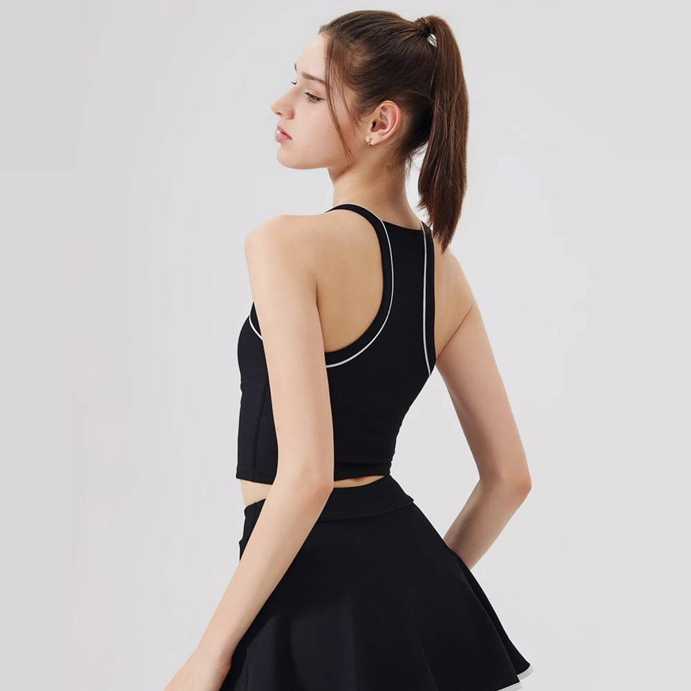 

Summer Women Sleeveless Yoga Shirts With Pad Slim Sport Vest Textured Running Tank Tops Wide Hem Bras Gym Fitness Vest Brassiere