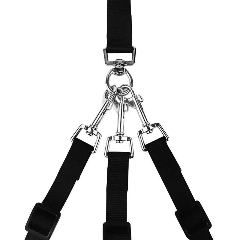 Trela destacável do cão de nylon, várias trelas pet, nenhum emaranhado, acoplador ajustável, 3 em 1, 3 vias, preto, cachorro