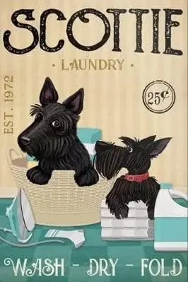 Scottie Laundry Nostalgic Tin Signs Funny Poster Art Wall Decor for Pub Bar Vintage Wall Stickers 12x16 Inch