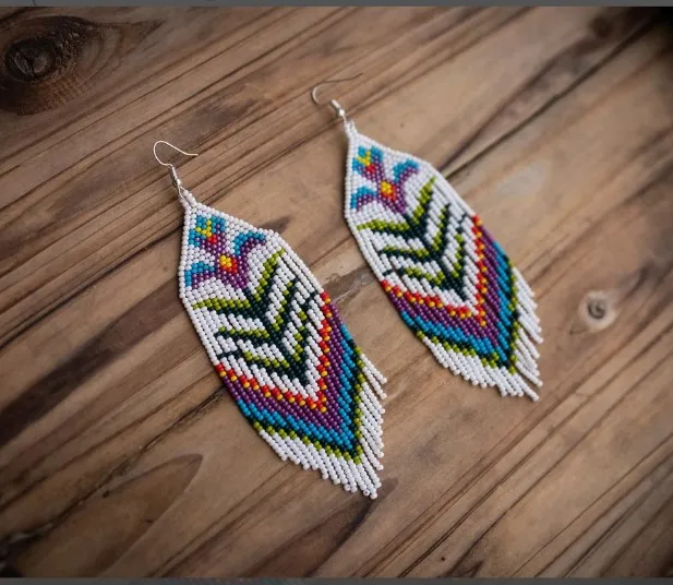Rice bead earrings Rassel Branch Design Rainbow Circle Versatile Bohemia Alloy Hand knitting Fashion Simple Beaded earrings