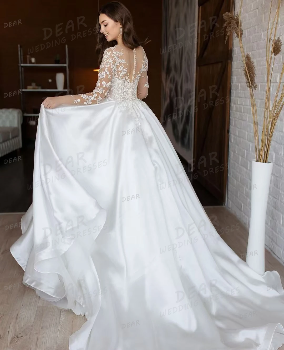 Simple Wedding Dresses 2024 Sweetheart Sexy Appliques Illusion Long Sleeve Women's Elegant Satin Bridal Gowns Vestidos De Novia