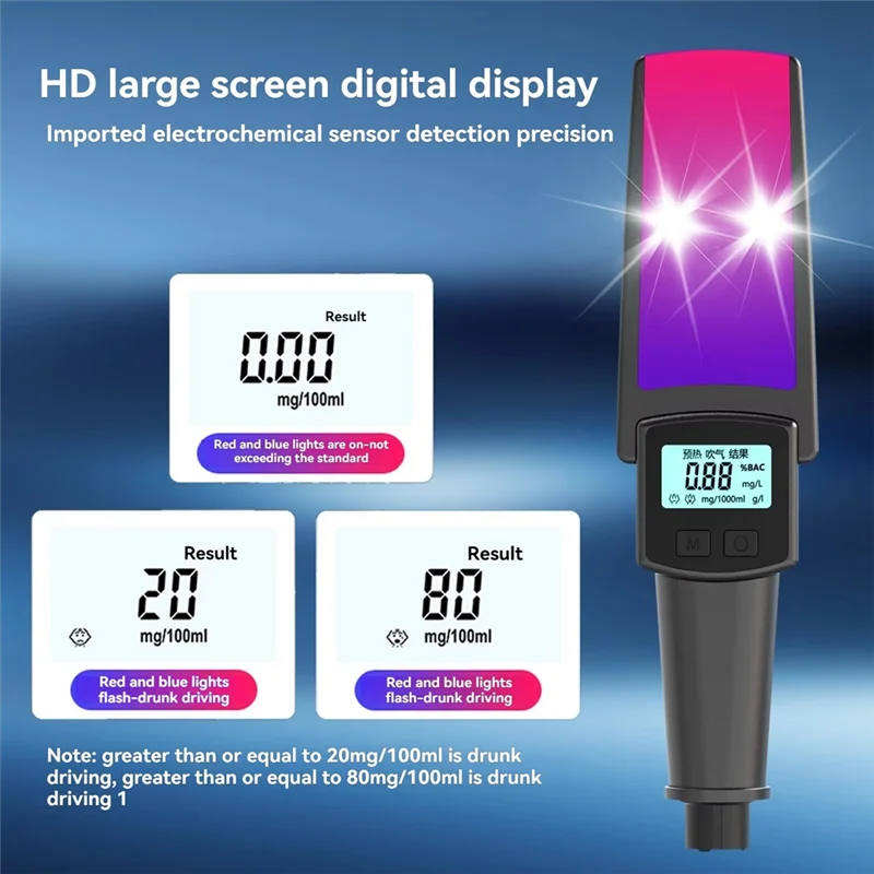 GROCE-2 In 1 Handheld Breathalyzer Digital Breath Alcohol Tester With Safety Hammer Window Breake Blowing Type Alcohol Tester