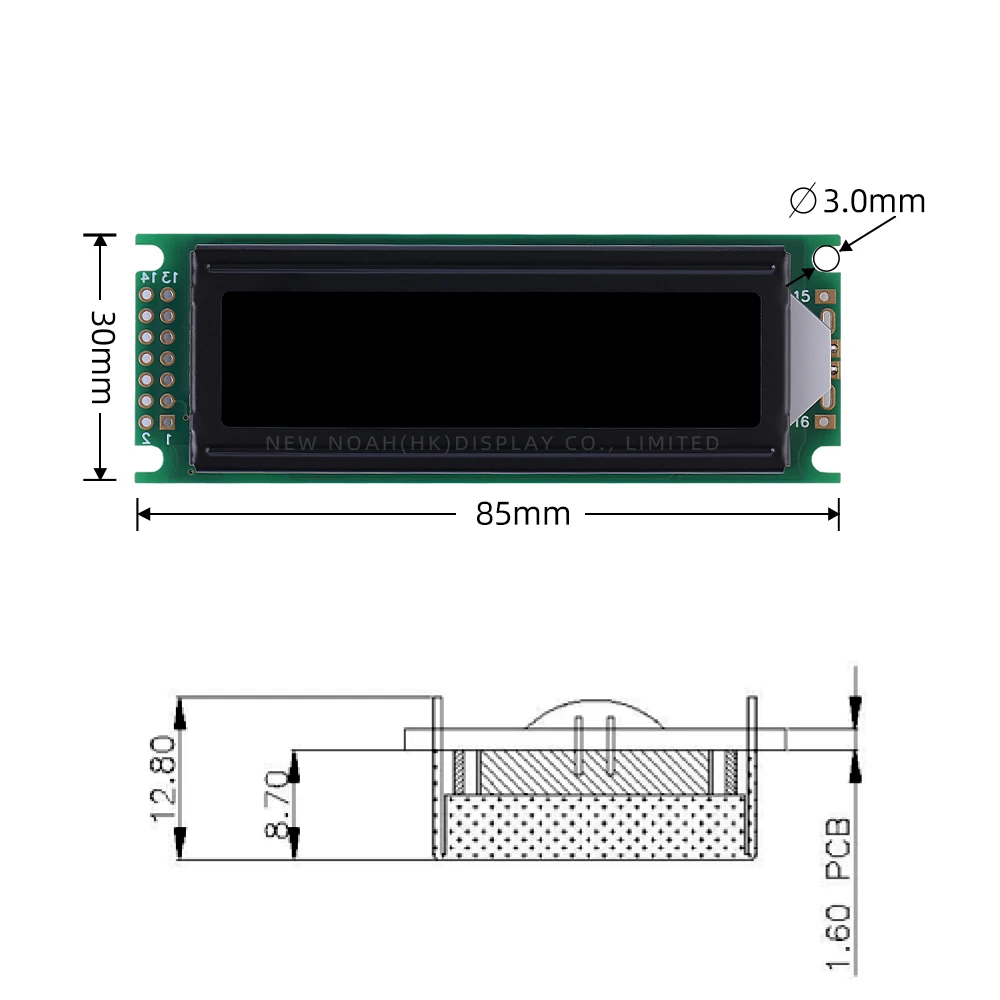 BTN pellicola nera Ice Blue 1602B1 Schermo LCD a caratteri 02*16 LCD 64.6*16MM Interfaccia 14PIN ST7066U Modulo di interfaccia a doppia fila