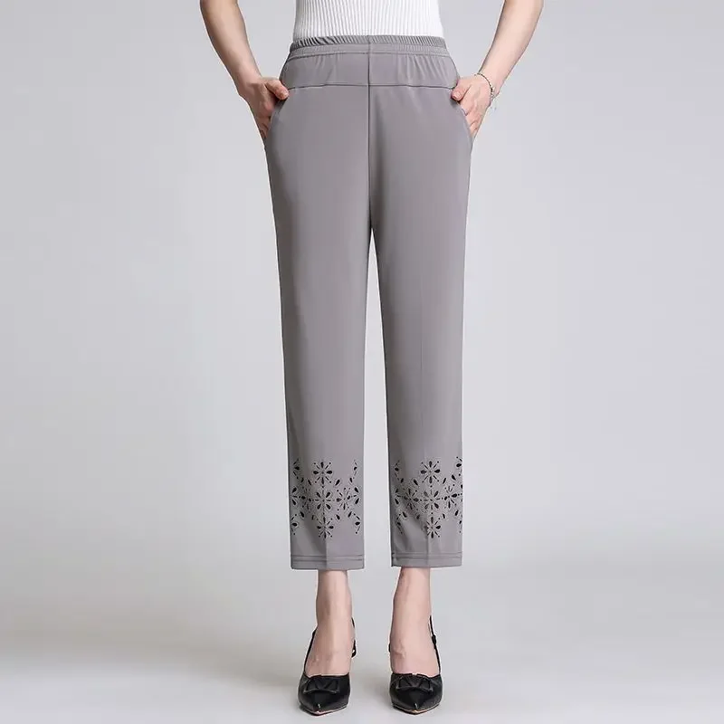 

Solid Color Elastic High Waisted Pockets Women's Clothing Hollow Out Straight Trousers Trouser Suits Loose Korean Fashion Pants