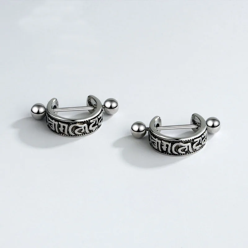 Vintage six character truth Earrings Trendy Men's Jewelry Personality Cold Thai Silver Earring Boy's Literary Earrings KOFSAC