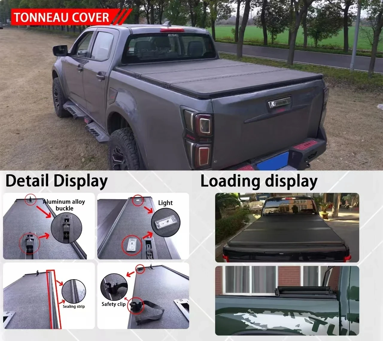 Aluminum Retractable Soft Multifunction Tailgate Vinyl Rolling Roll Car Pickup Truck Bed Tonneau Cover Offroad Design Isuzu DMAX