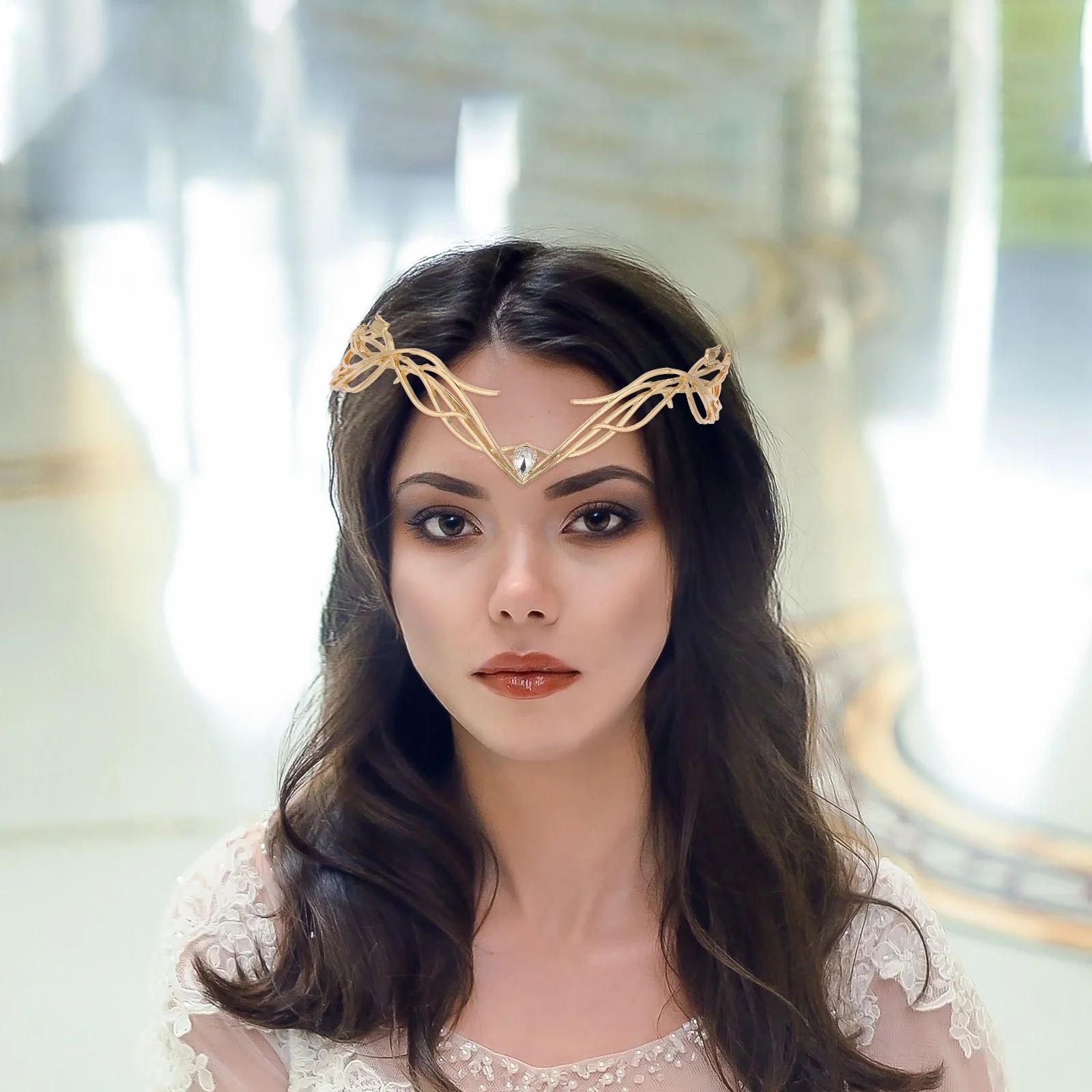 سبيكة الذهبي ورقة حجر الراين الزفاف عقال أنيقة الزفاف الشعر تاج تيارا الزفاف إكسسوارات الشعر للعروس #2