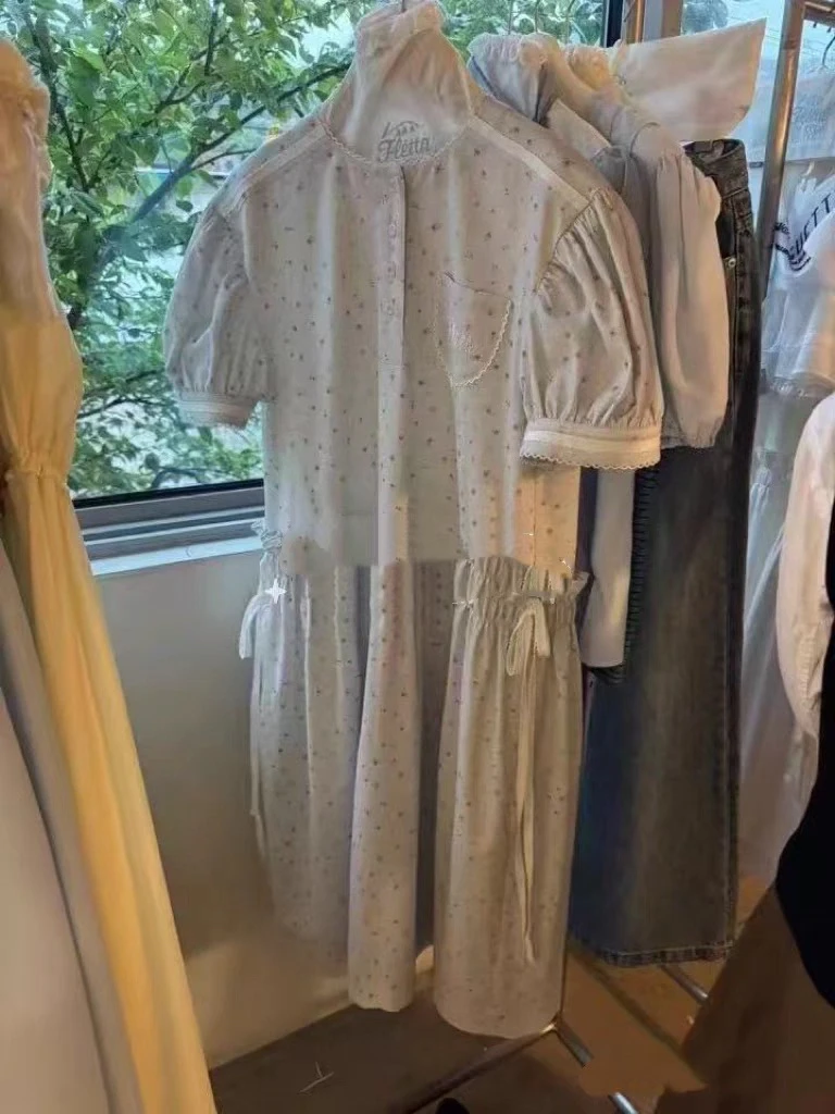 Süße Bubble Sve Patchwork Plissee ort Sve Dr Hohe Taille A-Linie Baumwolle Sommer Casual Single Button rund Ne Dr