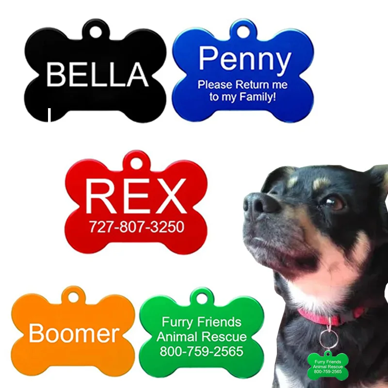 Steel Pet ID Tags, Personalized Dog Tags and Cat Tags, Free Custom Engraved on Both Sides Dog Bone ID tag