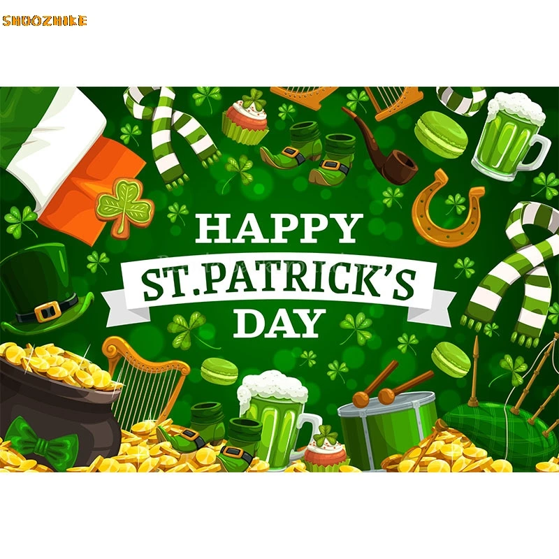 С Днем Святого Патрика фото фон Lucky Green Shamrocks Золотая монета баннер для фестиваля вечерние настенные фоны Декор