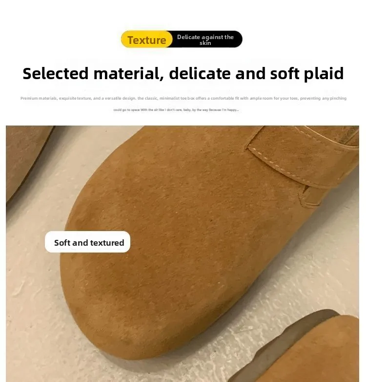 Damen-Wildleder-Pantoletten mit geschlossener Zehenpartie, verstellbare Schnalle, flache Clogs zum Überziehen, Retro-Freizeit-Outdoor-Schuhe ohne Rücken. – Detail 2
