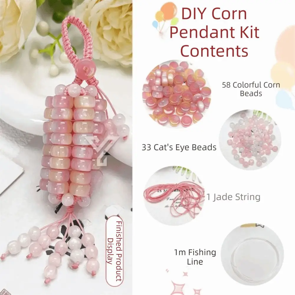 Crystal Beads Corn Pendant Material Bag Multicolor Wheel Gypsum Stone Texture Crystal Corn Phone Chain Smooth Surface Flat Shape