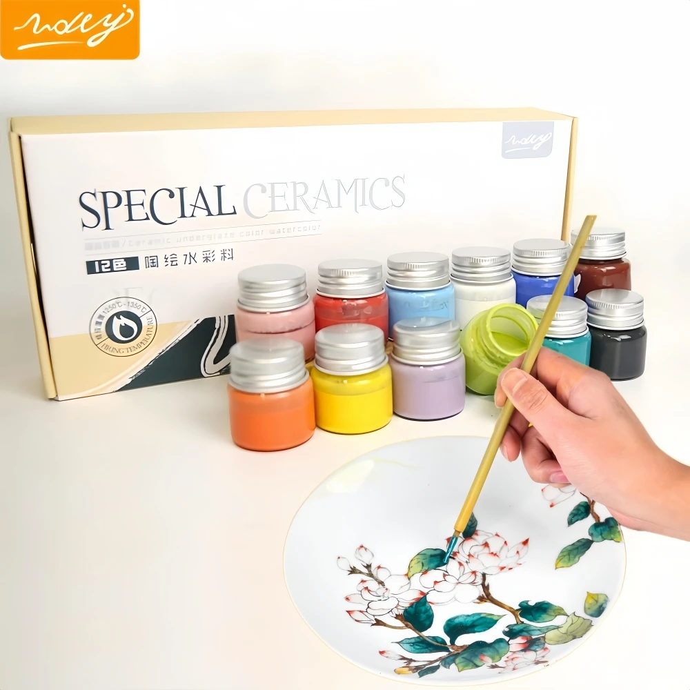 12-Colour Underglaze Watercolour Pigments Ceramic Painting Colour Glazes Ceramic High-Temperature Pigment Pottery Colouring Set
