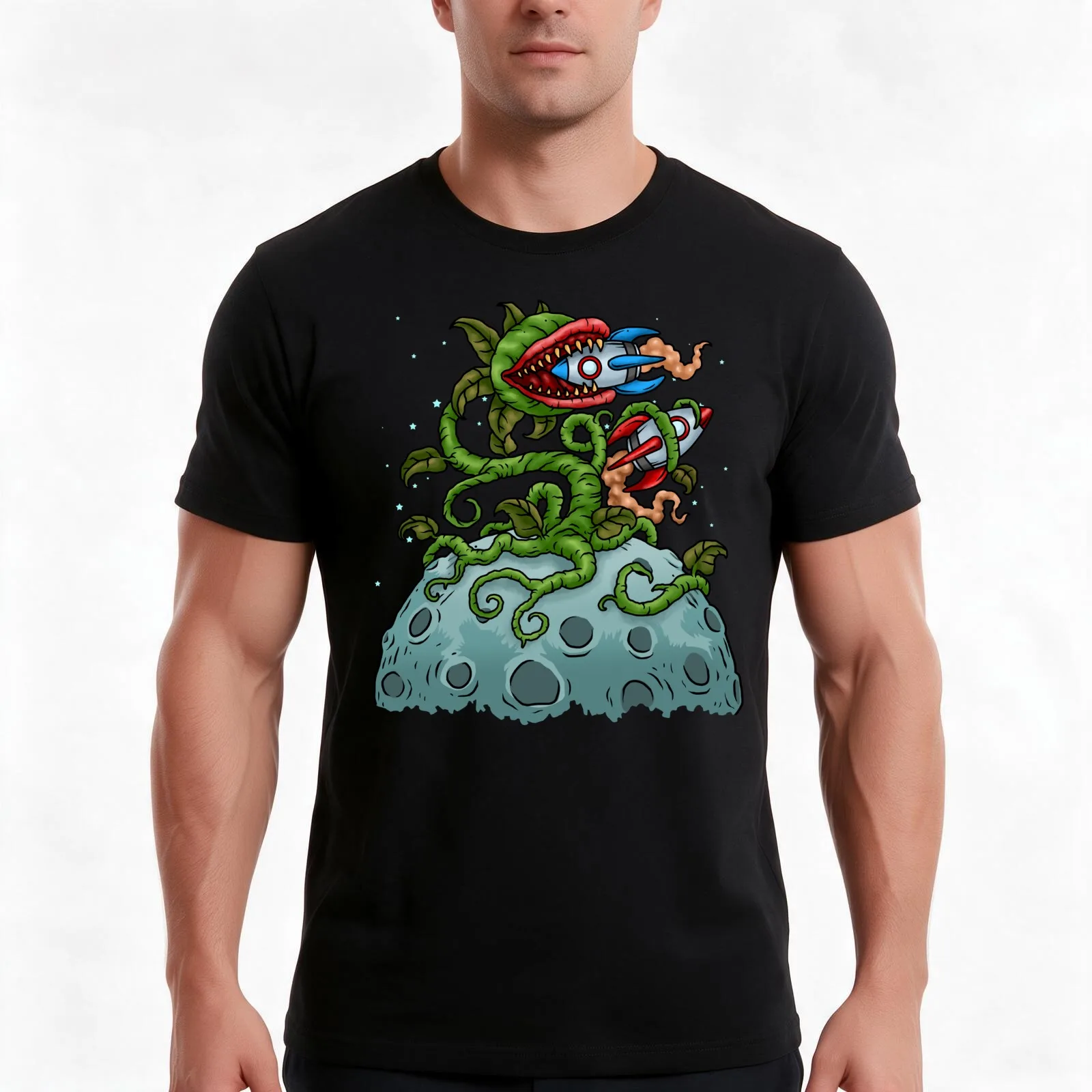 Venus Fly Trap Shirt Kids Moon Spaceship Carnivorous Plants T-Shirt, Summer Casual Cotton Tee, Oversized Streetwear Tops