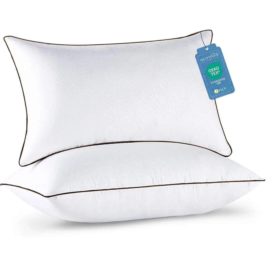 

Queen Size Set of 2 Soft and Supportive Bed Pillows with Down Alternative Filling Designed for Side and Back Sleepers Ideal for