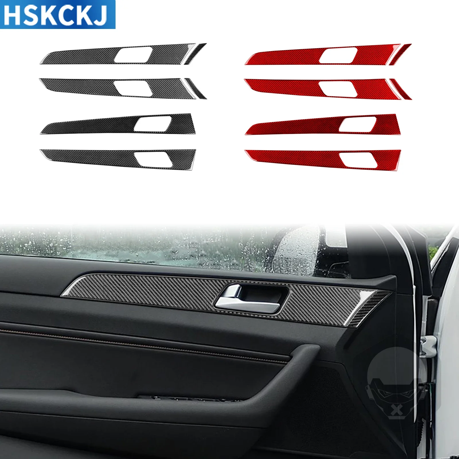 

For Hyundai Sonata 2015—2017 Real Carbon Fiber Car Door Puller Panel Cover Trim Sticker Interior Decorative Accessories