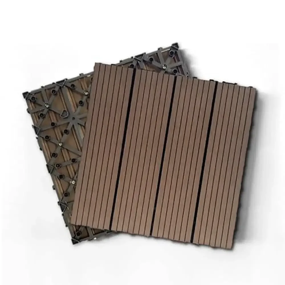 Interlocking Wood Patio Flooring Tiles Set of 20 All Weather Waterproof Deck Tiles Easy DIY Installation Eco-Friendly Composite