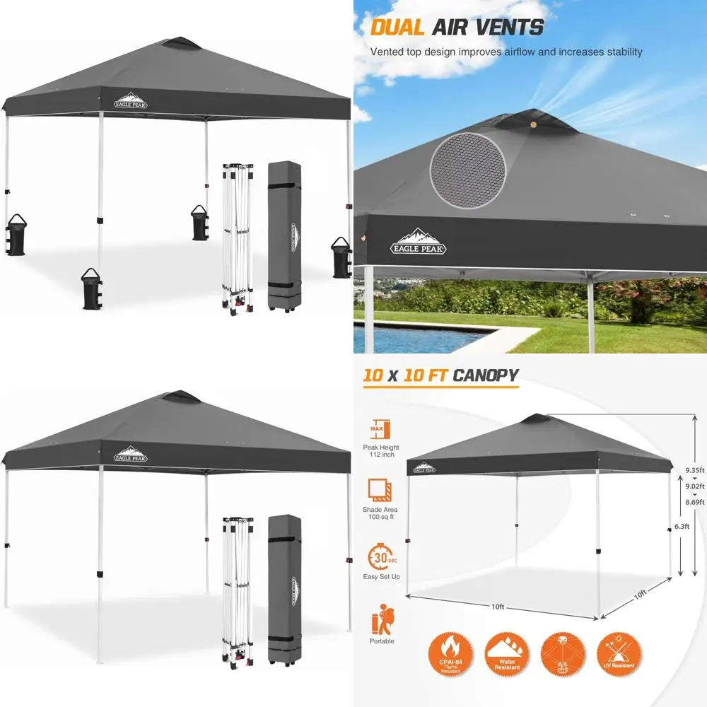

Всплывающая палатка с навесом, 10x10 футов, удобная установка, с сумкой на колесиках, 8 кольев, 4 веревка, 4 весовых пакета, наружное укрытие 100 кв. футов