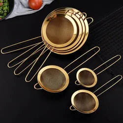 201/304 Golden Stainless Steel Strainer Soybean Milk Fruit Juice Colander With Hooks Fine Mesh Flour Sifter Home Kitchen Gadget