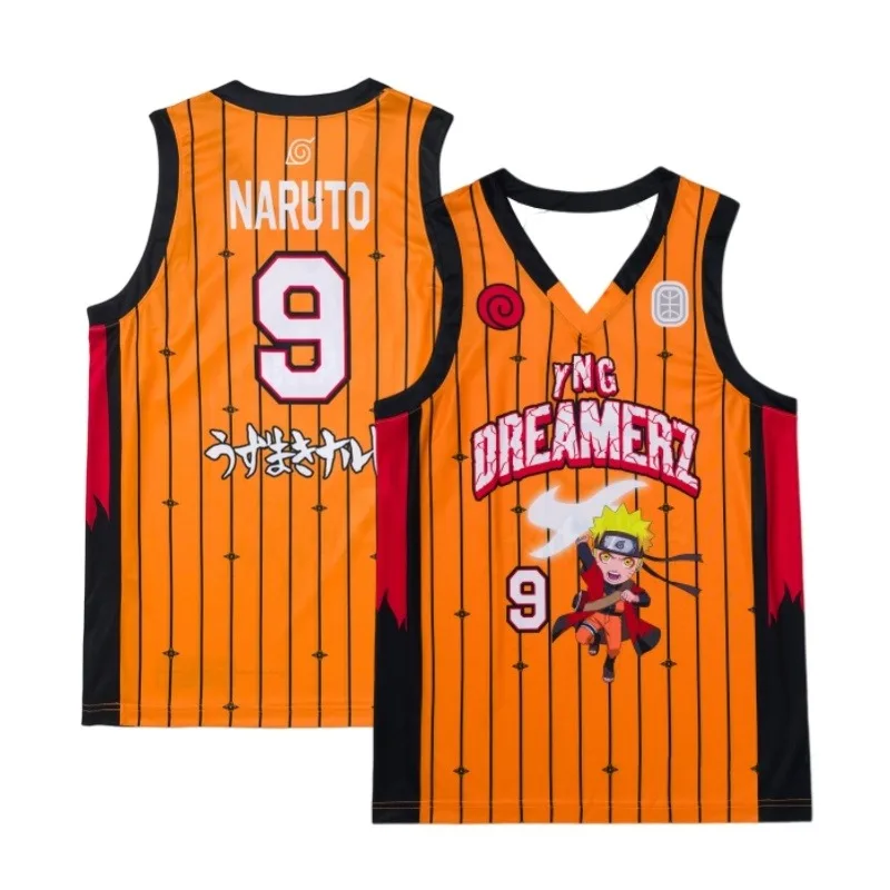 2026 New Anime Naruto Uzumaki Basketball Vest, Orange and Black Color Block, Quick-Drying, Breathable Sleeveless T-Shirt, Unisex