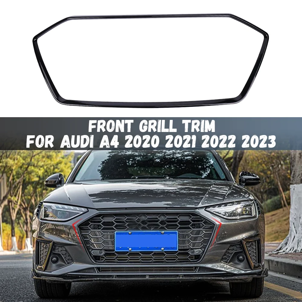

For Audi A4 B9.5 2020 2021 2022 2023 Front Bumper Grille Trim Glossy Black/Carbon Look Front Grille Strip Cover