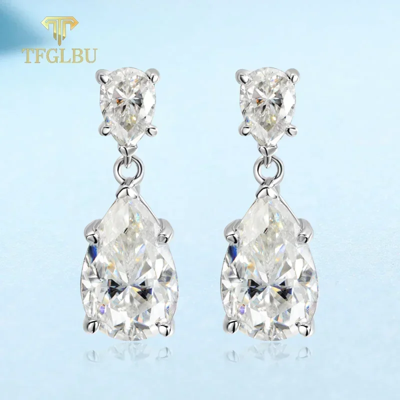 

TFGLBU 7CTTW Pear Moissanite Drop Earrings for Women GRA Certified Diamond Solid S925 Silver Plated 18k Gold Wedding Earring