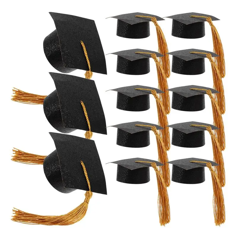 

20PCS Mini Graduation Hat Goblet Cover Hat Cup Caps Graduation Season Party High Footed Cup Tassel Doctor Hat Decor Cup Lid