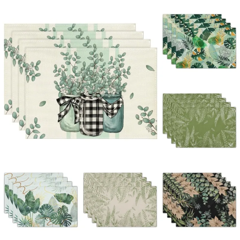 【Summer Tropical】Leaf Pattern Placemat, Non-Slip & Heat-Insulated, Home Tableware Mat