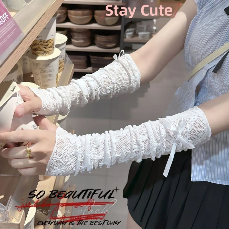 

Women's socks with bow and lace sleeves, sun-protective mesh sock covers, Korean versatile ballet-style slouch socks for girls