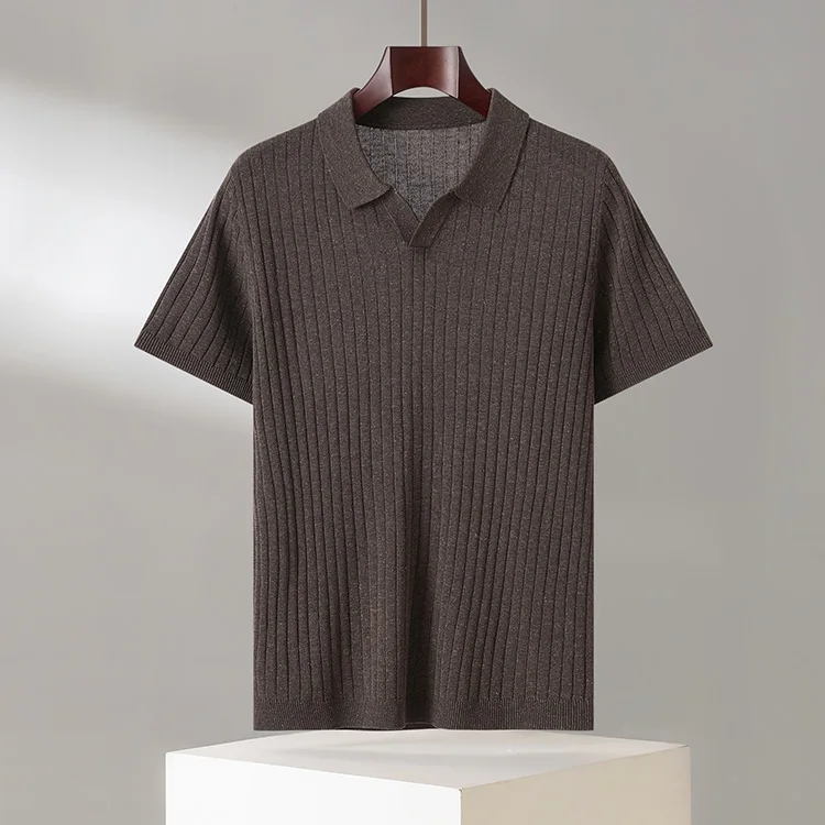 Herenshirt, dun, korte mouwen, gebreid poloshirt, zomer 2026, nieuw model, revers, casual T-shirt, comfortabel, ademend, modieus