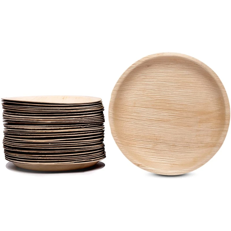 

Compostable, Biodegradable, Disposable Palm Leaf Plates Sturdy, Microwave & Oven Safe (20, 8 inch Round Plates)