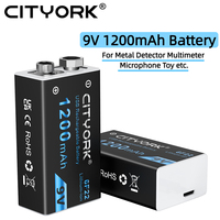 CITYORK 1200mAh 9V USB Rechargeable Battery 6F22 Li-ion Battery WithType-C USB Charging For Metal Detector Multimeter Microphone