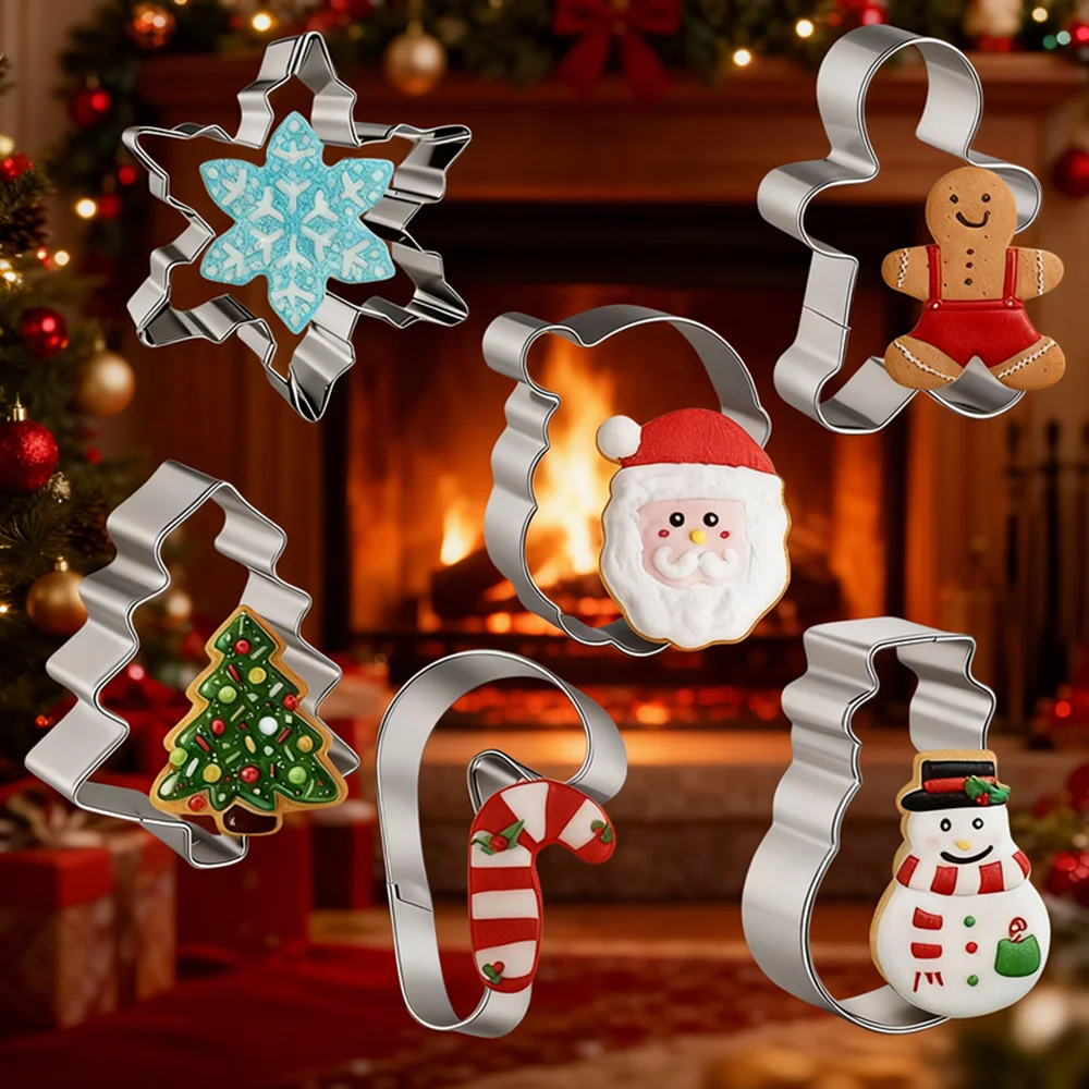 6 قطعة عيد الميلاد قاطعة البسكوت مجموعة الزنجبيل رجل شجرة عيد الميلاد البسكويت قالب ختم 2026 عيد الميلاد حفلة السنة الجديدة الخبز اكسسوارات
