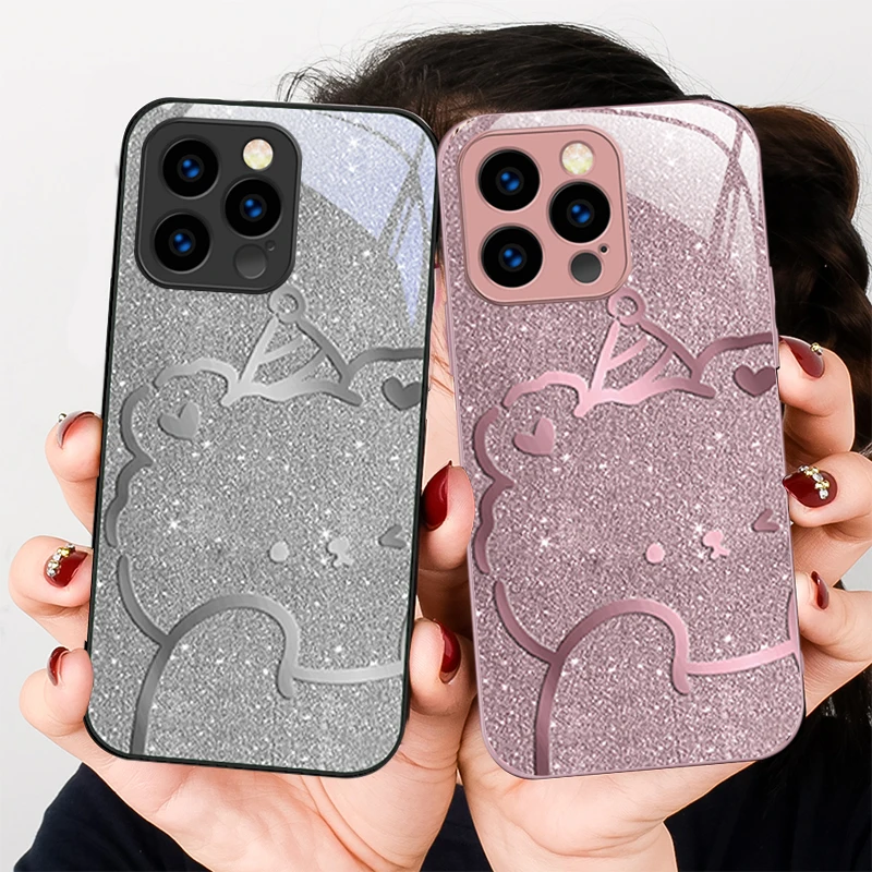 

Pink romantic teddy bear For iPhone 17 Air 16 E 15 14 13 Plus 12 mini 17 Pro Max 11Pro XR Xs X 7 8 11 Tempered Glass Phone Case