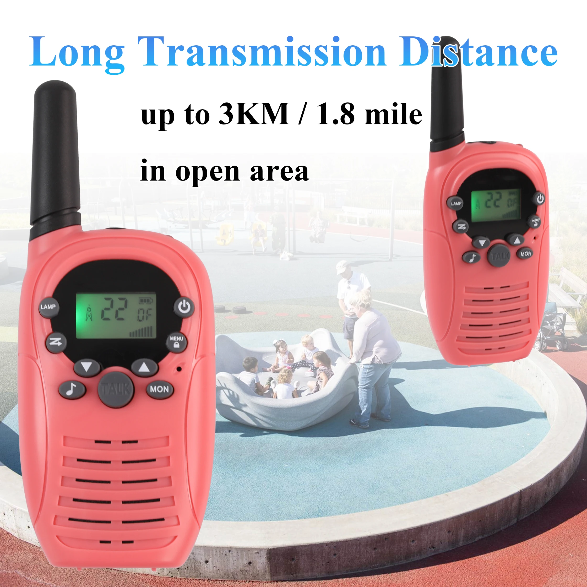 Kid‘s Walkie Talkie AA Battery Two Way Communication Handheld Transceiver 22 Channels LCD Flashlight 3KM Long Range for Gifts