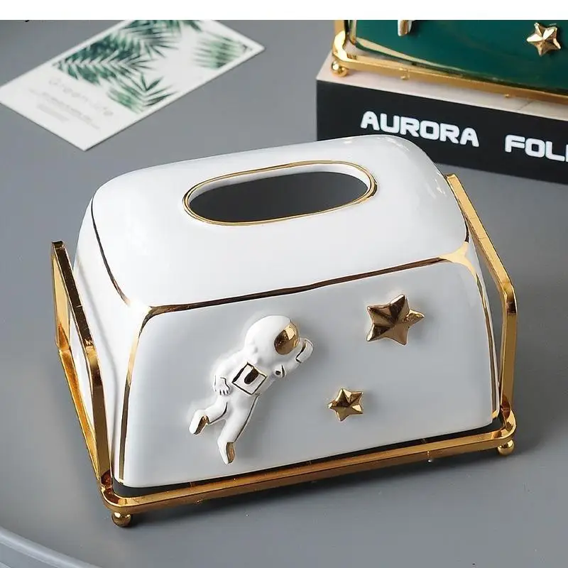 Nordic Style Astronaut Tissue Box Ceramic Household Pumping Multifunctional Storage Cute Light Luxury Ornaments