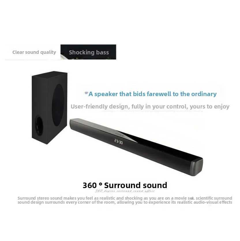 TV Soundbar with Long Echo Wooden Design 8-Speaker Home Theater Audio System for Living Room