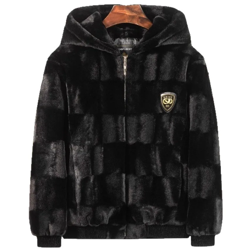 New Fashion Men Hooded Fluffy Leather Coats Fur Integrated Jackets Man Fleece Warm Casual Coats Male Slim Winter Jackets 5XL