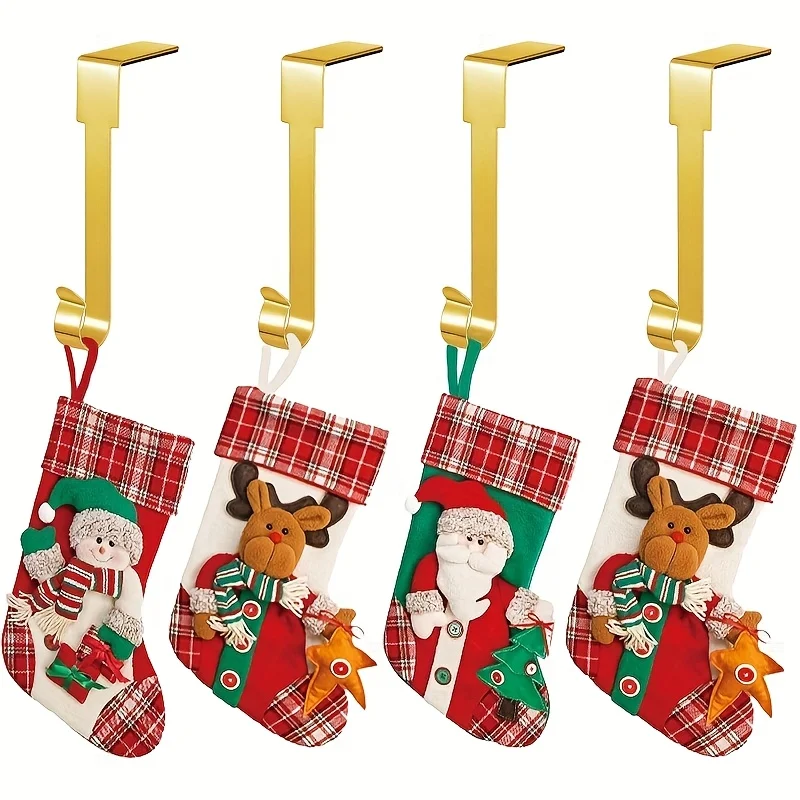 4 Stück Weihnachtsstrumpfhalter, Haken zum Aufhängen von Urlaubssocken, festlicher dekorativer Kaminsimsständer