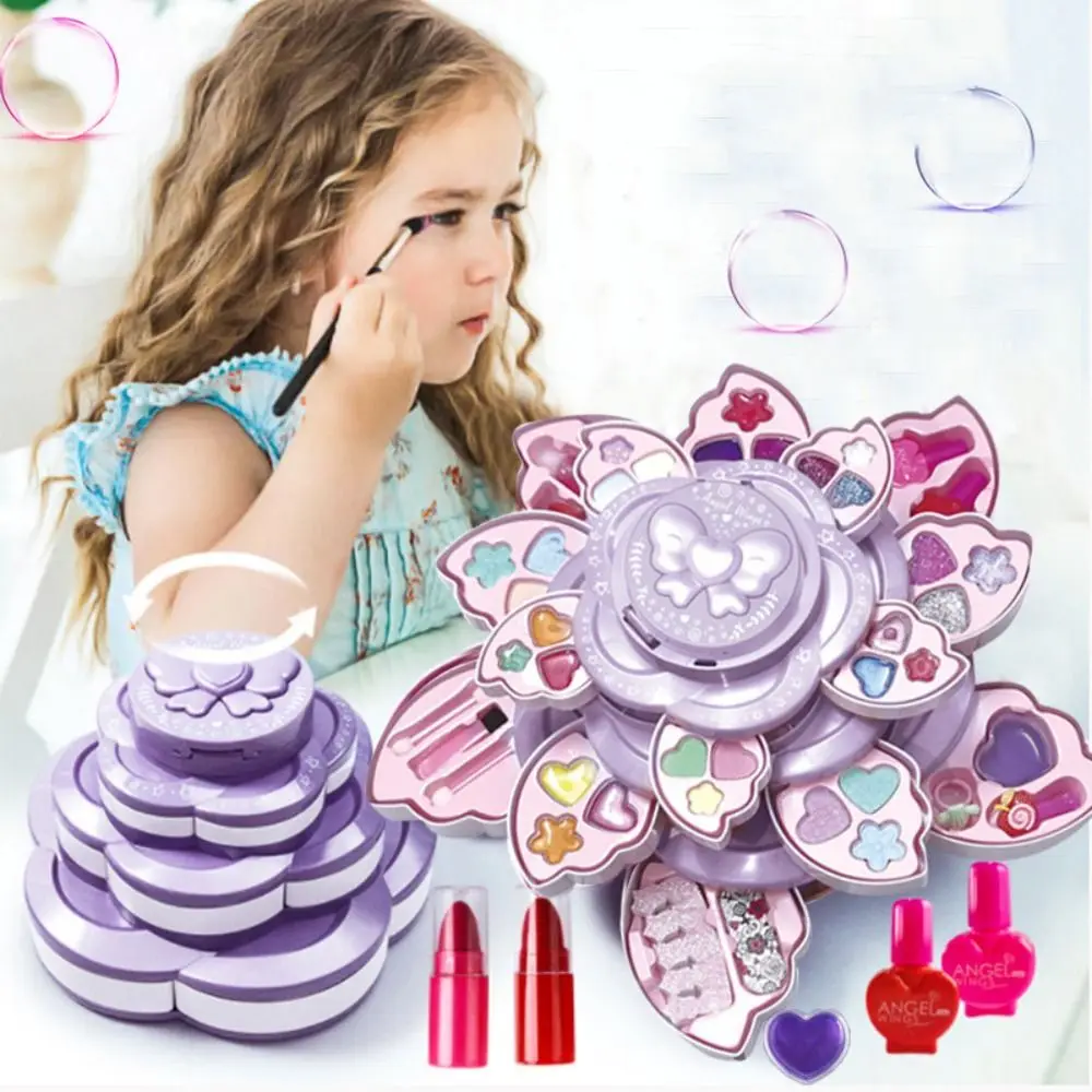 Foldable Glitter Eyeshadow Nail Polish Lipstick Makeup Mirror Beauty Pretend Toy Cosmetic Kits Kids Makeup Tool Set