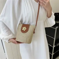 Torebka ze słomy rattanowej moda tkana ręcznie pleciona torba Crossbody o dużej pojemności letnia plaża