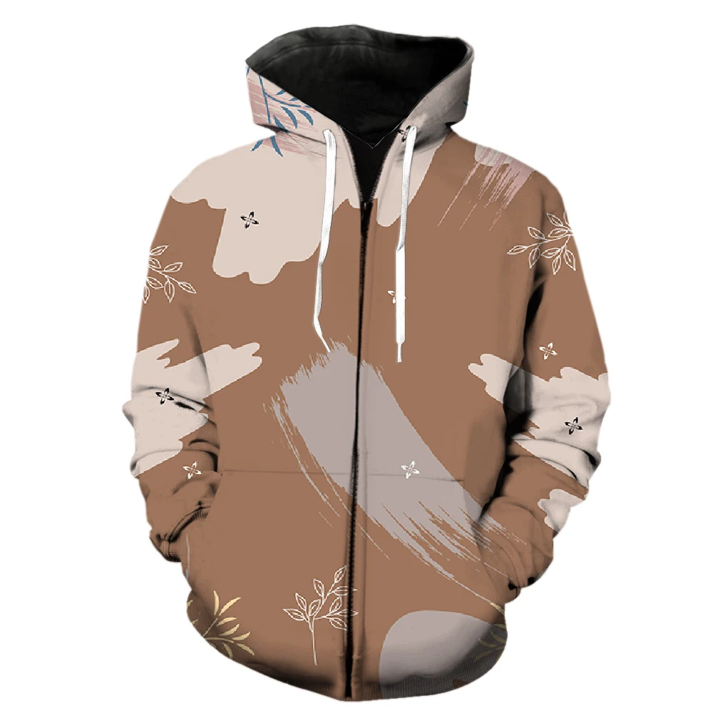 Abstract Plant Leaves Men's Zipper Hoodie Funny Tops Spring With Hood Jackets 3D Printed 2022 Hot Sale Long Sleeve Casual Teens