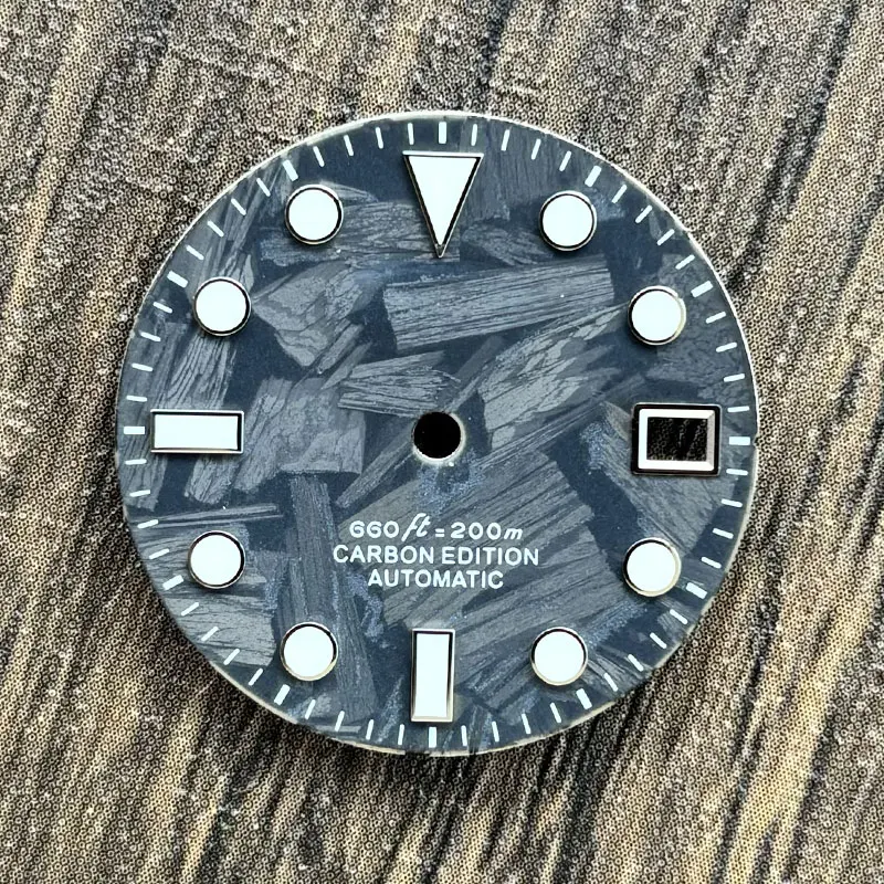 Watch Parts 28.5mm Carbon Fiber Black Sterile Watch Dial Blue Luminous Suitable For NH35 Movement